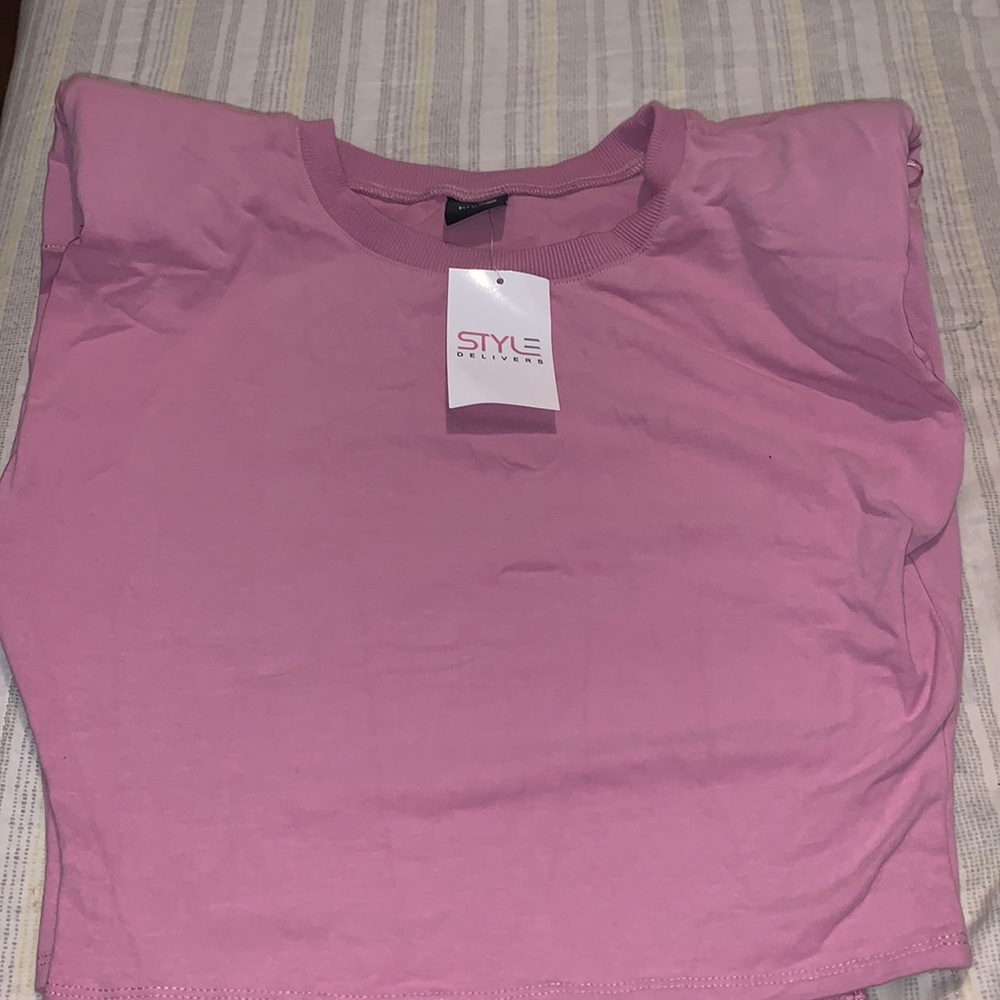 Womens Blanc cropped shoulder pads TShirt